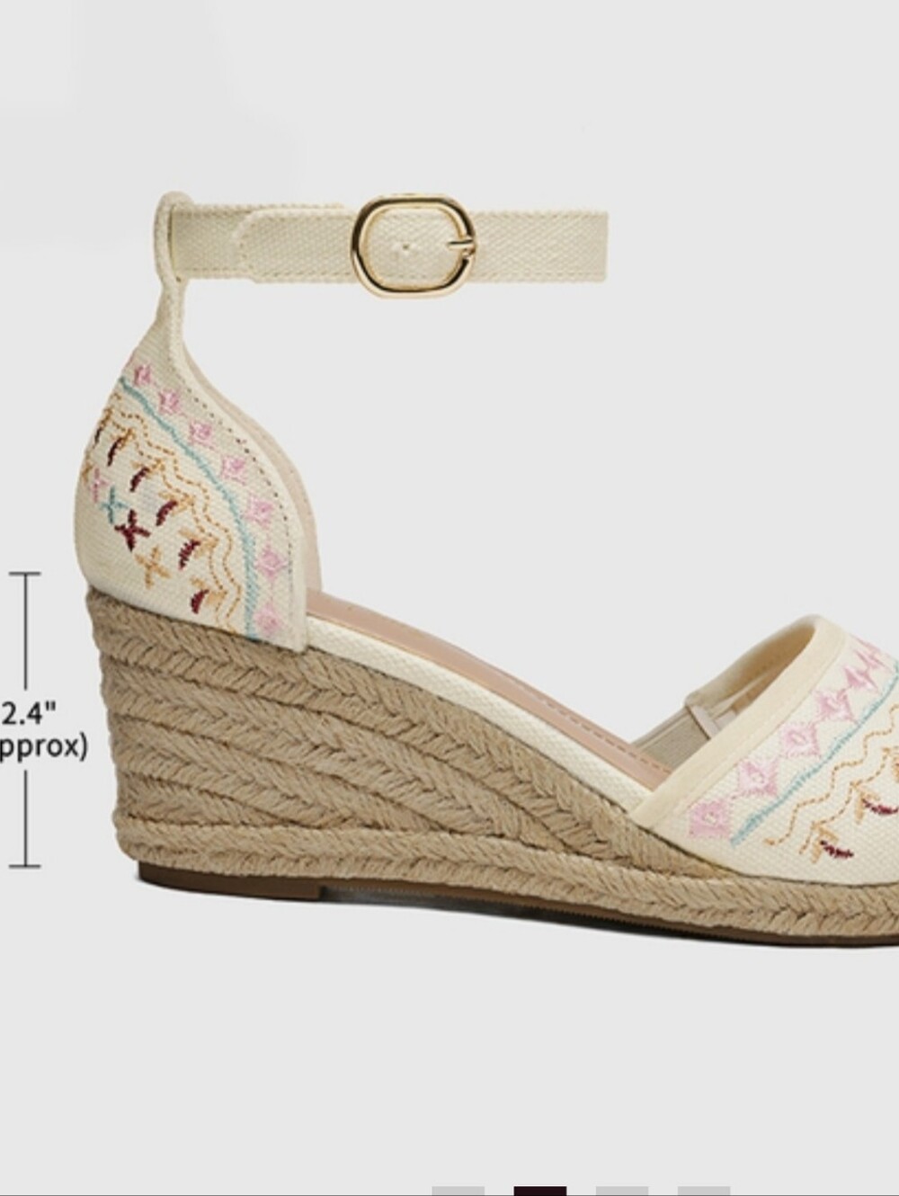 Dream Pairs Cream Embroidered Ankle-Strap Espadrille Wedges